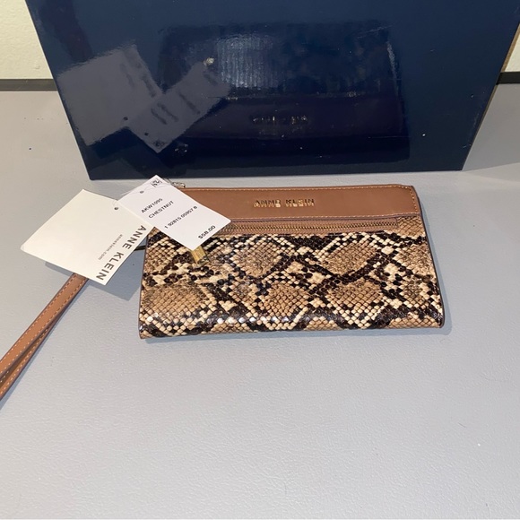 Anne Klein Wallet Wristlet, Color: Chestnut Brown, Faux Snake Skin Design - Picture 12 of 12